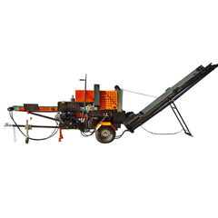 FP-480S firewood processor rear angle view loading conveyor orange