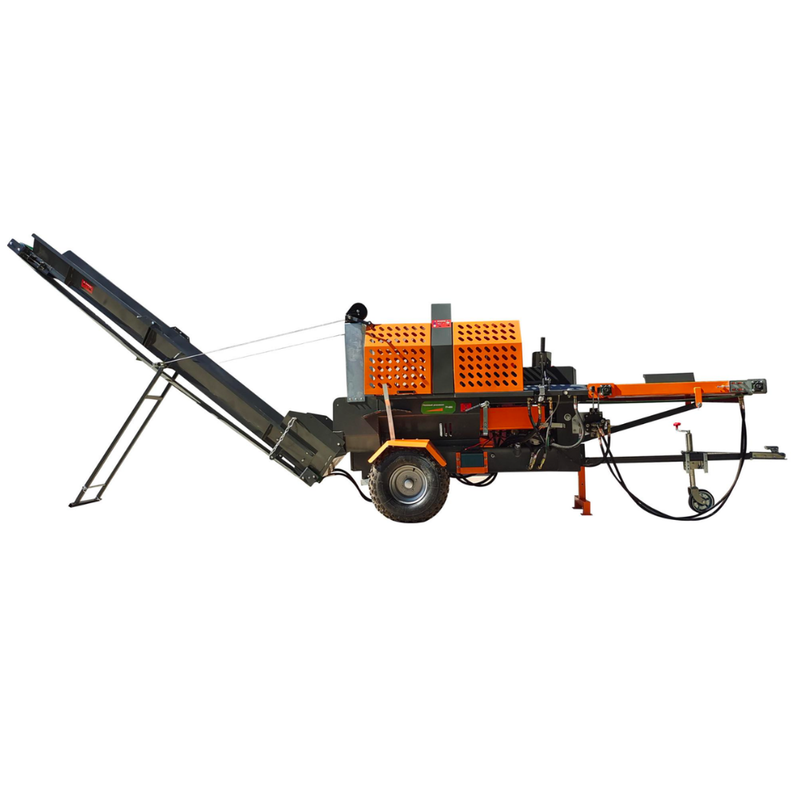 FP-480S firewood processor full side view orange 20 ton 15HP entry level